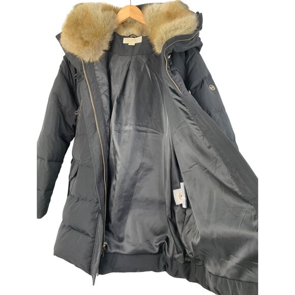 Michael Kors Womens Black Down Parka XXL Plus Fur Hood Zip Washable 8726 EUC - Picture 4 of 11